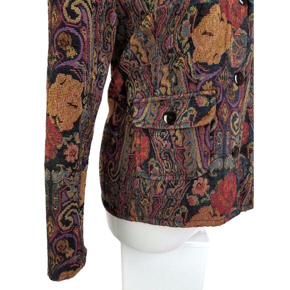 Sarah Bentley Tapestry Blazer Jacket Career 3-Button Sz PS Floral Motif Vintage - Picture 11 of 12